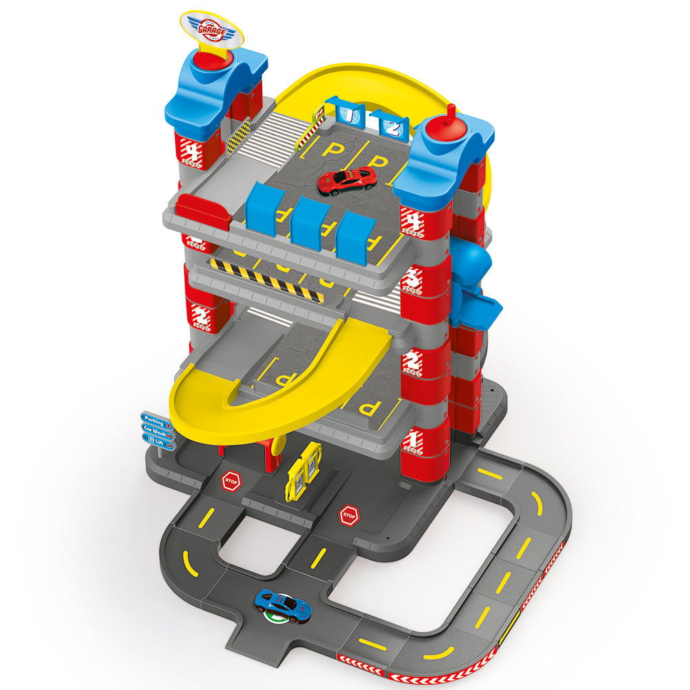 Dolu– Garage de jeu interactif avec ascenseur et voitures en métal