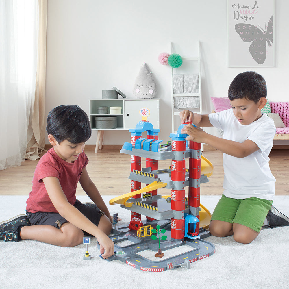 Dolu– Garage de jeu interactif avec ascenseur et voitures en métal