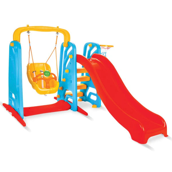 🎠 Centre de Jeux 3-en-1 – Toboggan, Balançoire &amp; Panier de Basket-PILSAN