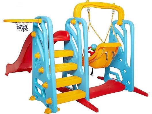 🎠 Centre de Jeux 3-en-1 – Toboggan, Balançoire &amp; Panier de Basket-PILSAN