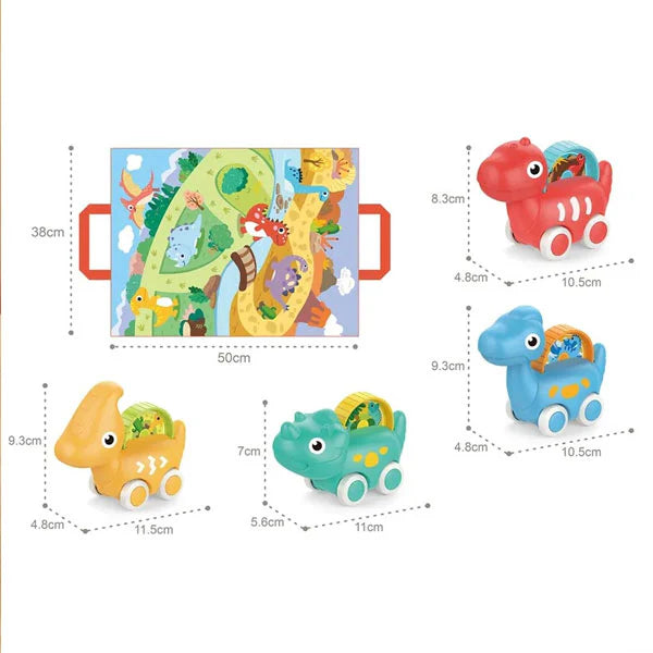 4 Voitures dinosaures avec tapis- HUANGER