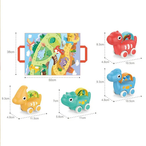 4 Voitures dinosaures avec tapis- HUANGER