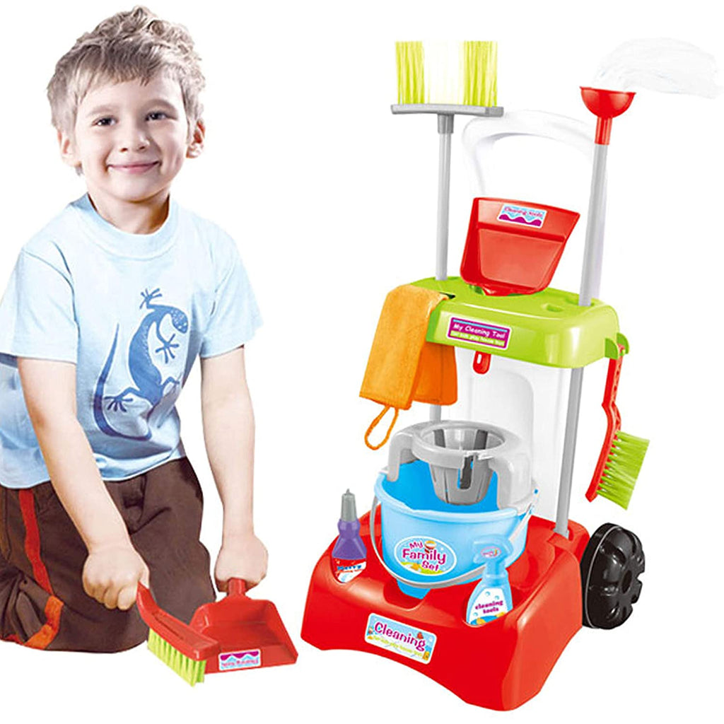 Chariot de ménage bleu Montessori